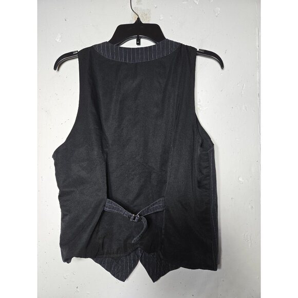 Decree Black Pinstriped Button Front Vest Size Medium Steampunk Dark Academia - Picture 2 of 12